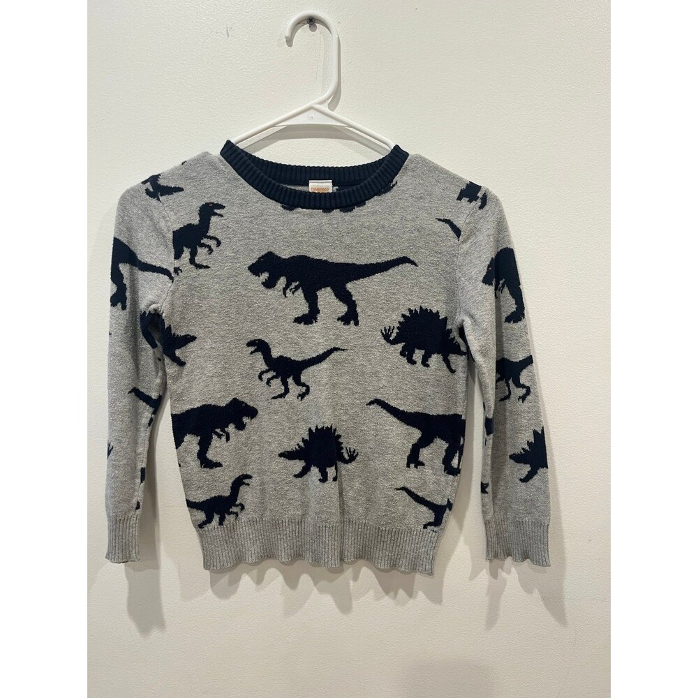 Gymboree Boys Small 5/6 Grey Blue Dinosaur Sweater Top Long sleeve Cotton